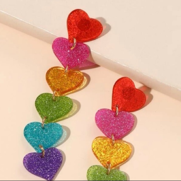 Rainbow Cascading Heart Earrings - Picture 5 of 5